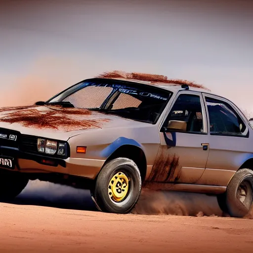 Image similar to velociraptor mongoliensis in the style of wrx impreza as velociraptor, mad max, hdr 8 k
