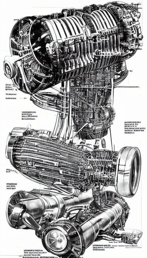 Image similar to technical drawings of 1 9 4 0's nuclear powered spaceship engine