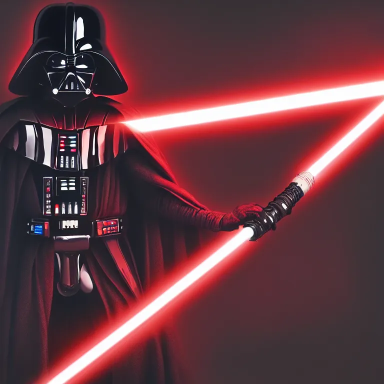 Prompt: darth vader light saber shot, studio photo, hdr, dynamic lighting, red and black colors only, 8 k