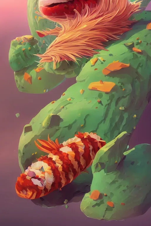 Image similar to 3 d render creature animal sushi cristal very big eye roots cactus elemental flush of force nature micro world fluo fishscale, comics gta 5 cover, official fanart behance hd artstation by jesper ejsing, by rhads, makoto shinkai and lois van baarle, ilya kuvshinov, ossdraws