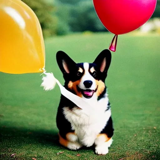 Image similar to a corgi with a heart shaped balloon, high quality, sharp focus, photo by annie leibovitz