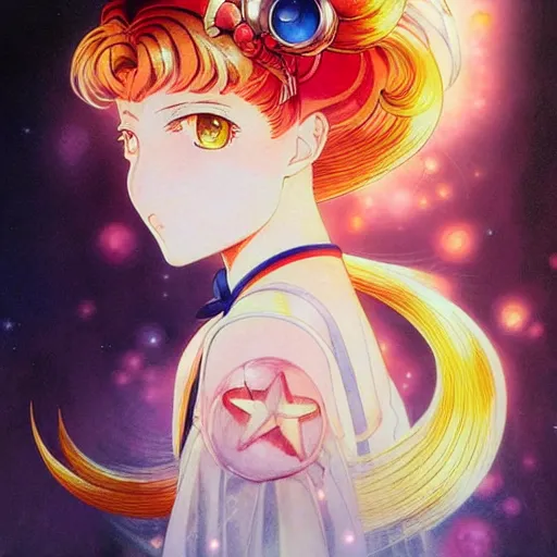 Image similar to prompt : sailor moon portrait soft light painted by james jean and katsuhiro otomo, magical eyes, inspired by evangeleon anime, smooth face feature, intricate oil painting, high detail, sharp high detail, manga and anime 1 9 9 0