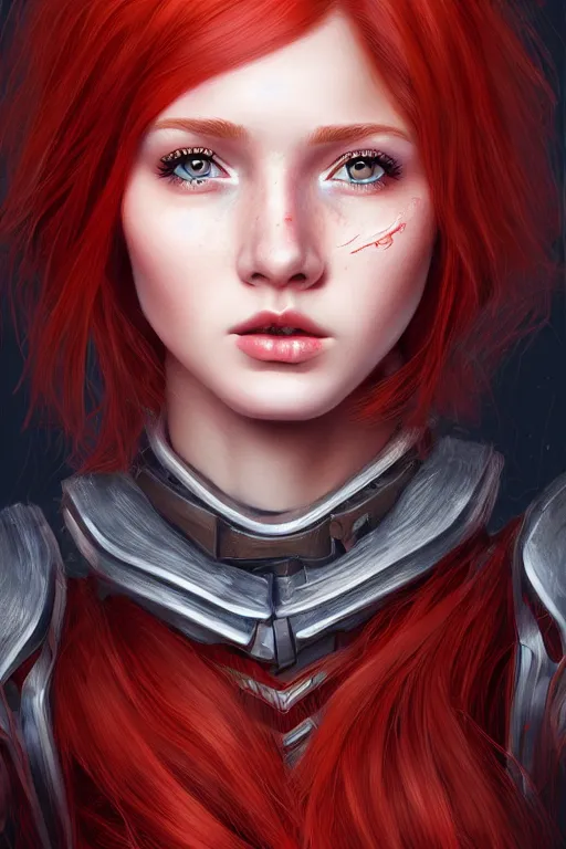 Image similar to ultra realistic style illustration of a cute red haired young woman, 1 9 year old, headshot, sci - fi, fantasy, intricate, elegant, highly detailed, digital painting, artstation, concept art, smooth, sharp focus, illustration, 8 k frostbite 3 engine, ultra detailed