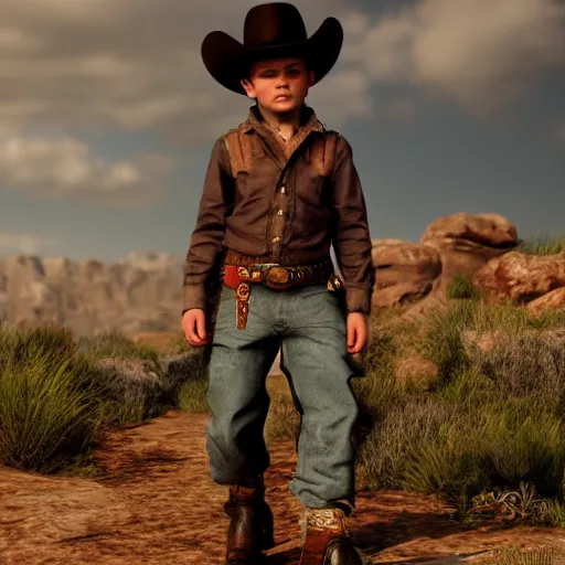 Image similar to wild west boy. photo realistic, 8 k, hd, dcim