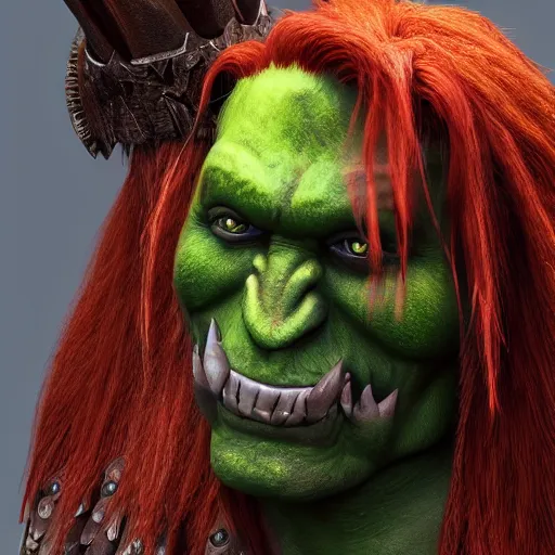 Prompt: beautiful redhead orc with warrior outfit, clash royal style characters, unreal engine 5, octane render, detailed, cinematografic, cinema 4 d