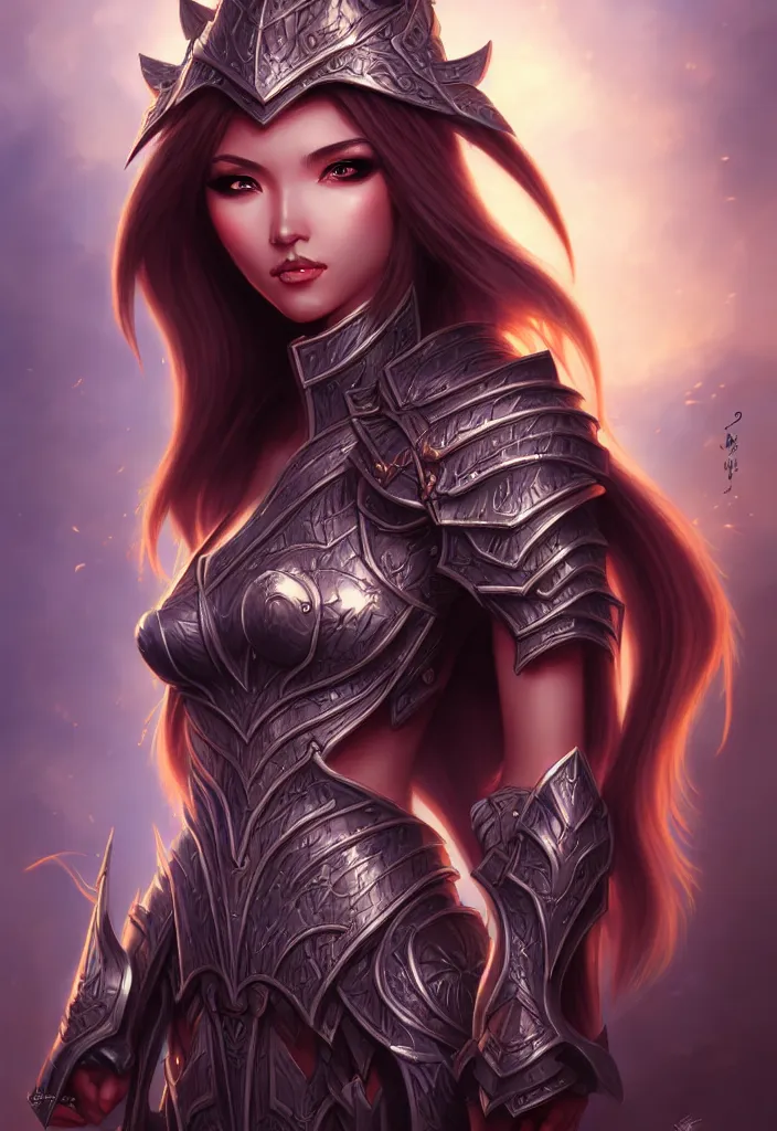 Image similar to sakimi chan, detailed face, standing, fantasy armor, tony sart