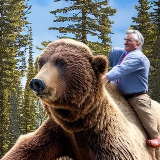 Image similar to jerome powell riding a grizzly bear