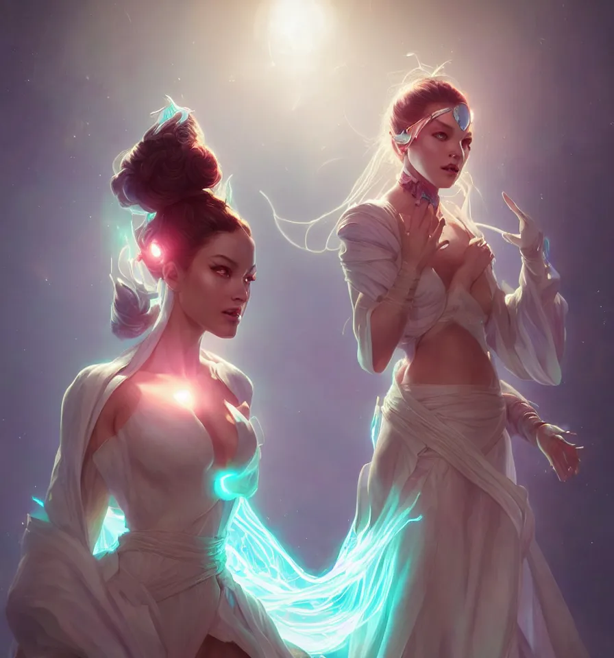 Image similar to beautiful princess in robe. bio luminescent halo around head. artwork by jarold Sng by artgerm, by Eddie Mendoza, by Peter mohrbacher by tooth wu, unreal engine, octane render, cinematic light, high details, iridescent colors, dichroic, macro