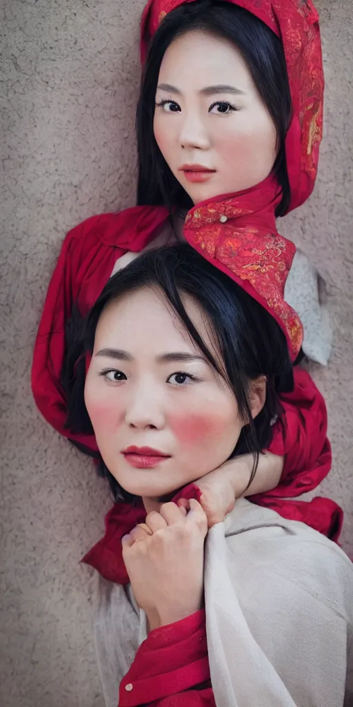 Image similar to photo portrait of chinese actress in real life by Steve McCurry, colorful, sharpen, 4k, 85mm, award winning, realistic, professional light