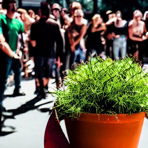 Image similar to a potted plant on a stage at a mosh pit