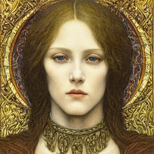 Image similar to detailed realistic portrait of a beautiful young medieval queen by jean delville, art nouveau, symbolist, visionary, gothic