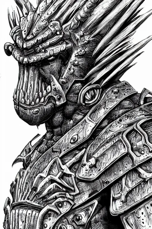 Prompt: armoured warrior humanoid ape monster, symmetrical, highly detailed, digital art, artichoke themed armour, sharp focus, trending on art station, kentaro miura manga art style