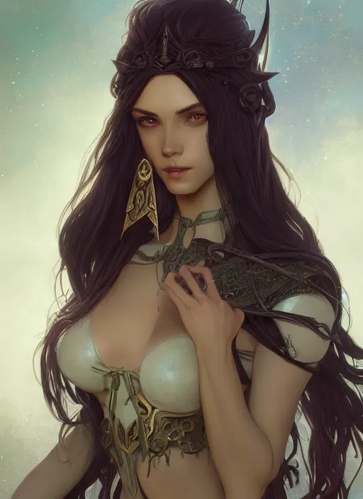 Prompt: a beautiful cute young dark elf girl, D&D, fantasy, intricate, cinematic lighting, highly detailed, digital painting, artstation, concept art, smooth, sharp focus, illustration, art by Terry Moore and Greg Rutkowski and Alphonse Mucha