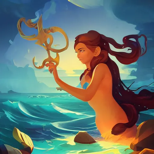 Image similar to painting mermaid treasure on sea of thieves game avatar hero smooth face median photoshop filter cutout vector, behance hd by jesper ejsing, by rhads, makoto shinkai and lois van baarle, ilya kuvshinov, rossdraws global illumination