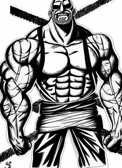 Image similar to dwayne johnson as character in one piece manga, sketch by eiichiro oda