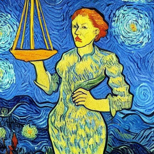 Prompt: van gogh painting of lady justice