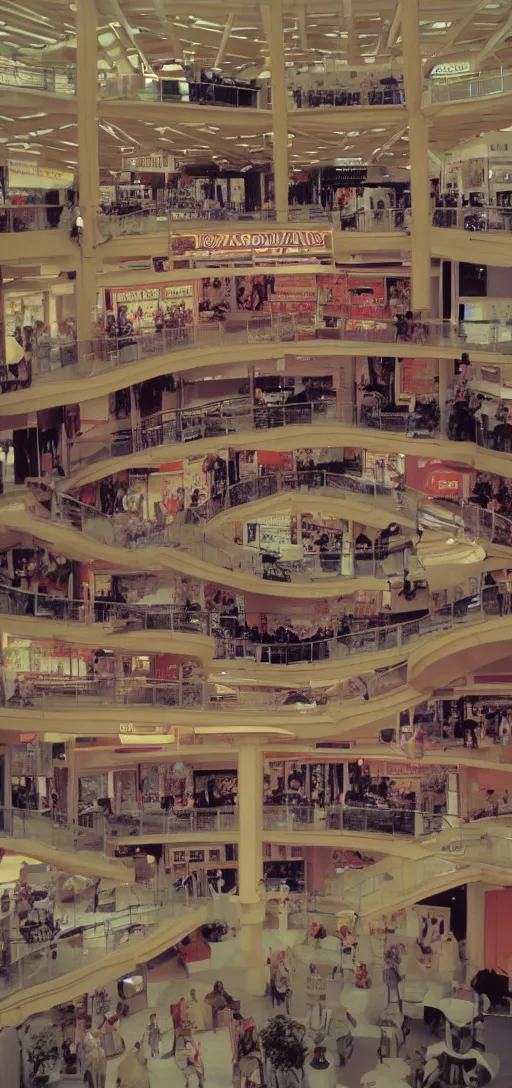 Prompt: the interior of a 1 9 8 0 s mall