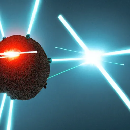 Image similar to a close up shot of a tumor being obliterated by a laser beam