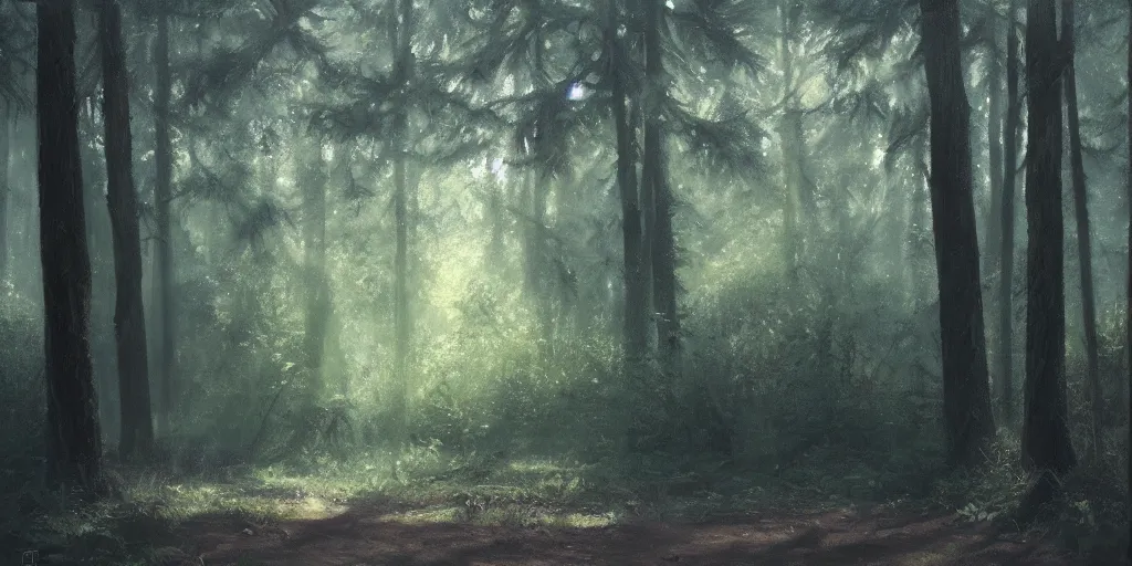 Prompt: The woods, cinematic lighting, detailed oil painting, hyperrealistic, 8k