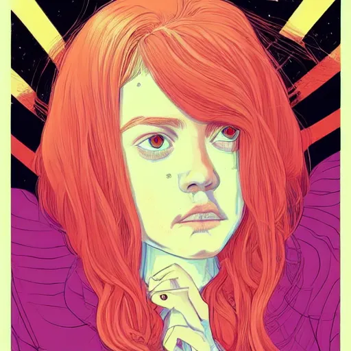 Image similar to portrait painting of a teenage girl with swept back wild orange hair and punk clothes, sharp focus, award - winning, trending on artstation, masterpiece, highly detailed, intricate. art by josan gonzales and moebius and deathburger