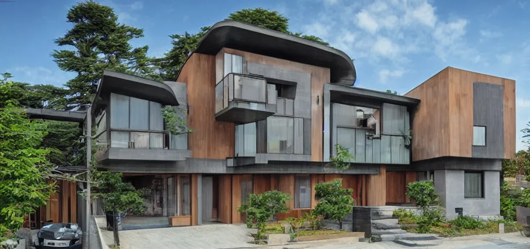 Image similar to Ghibli style modern house architecture