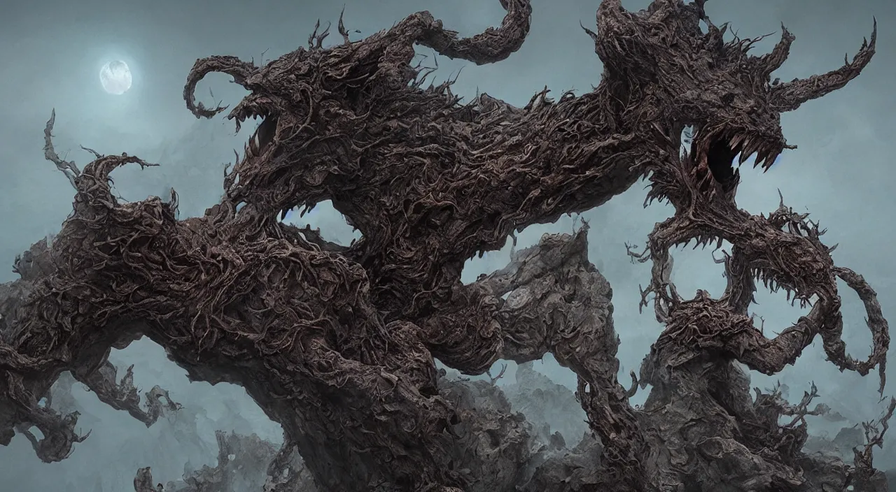 Image similar to a epic monster from chinese myth 山 海 经, 饕 餮, by zdzislaw beksinski, by josip csoor, portrait, photorealistic, volumetric lighting, horror, detailed, intricate, elden ring, raytrace, octane, cgscociety,