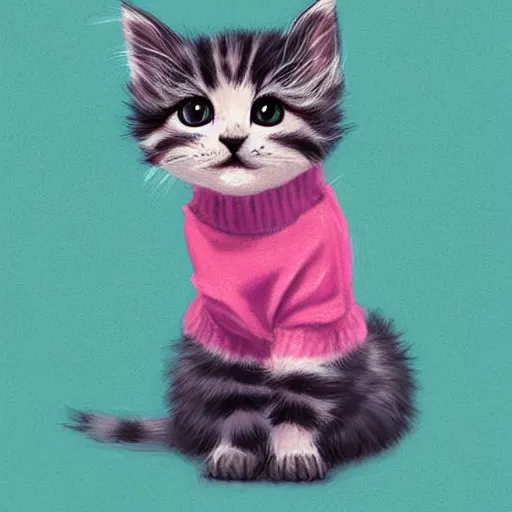 Image similar to cute kitten wearing a pink sweater, digital art, concept art, gemmy woud binnendijk, nixeu, artgerm