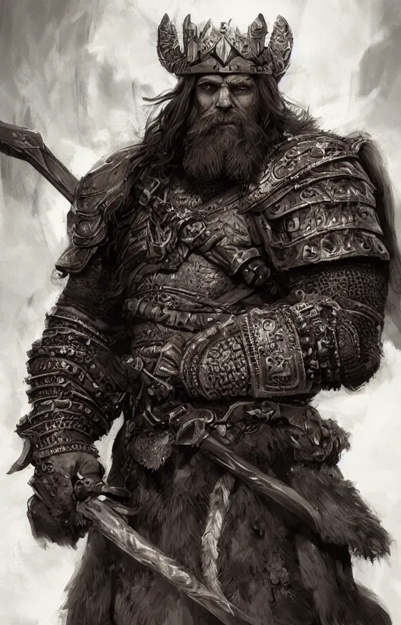 Prompt: an concept art of the barbarian bearded king, red hair, one eye, intricate details, detailed face, detailed armour, artstation, epic pose, ambient light, by rembrandt