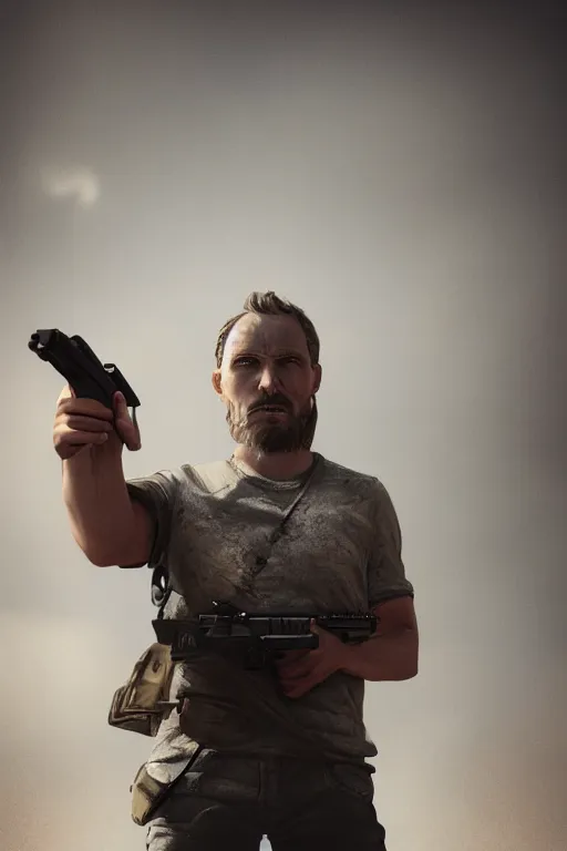 Prompt: Man holding a gun to his head, his last moments, low saturated photo, highly detailed, digital concept art, rendered in Octane Render, painting