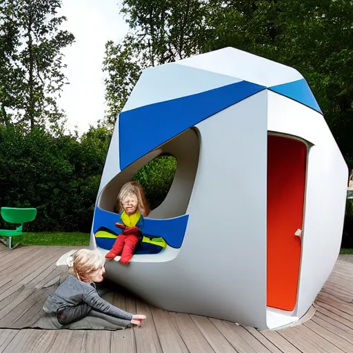 Prompt: childrens backyard playhouse designed by zaha hadid