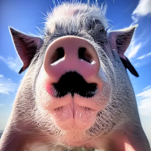 Image similar to happy pig in sky, epic hd award - winning professional selfie portrait 8 k