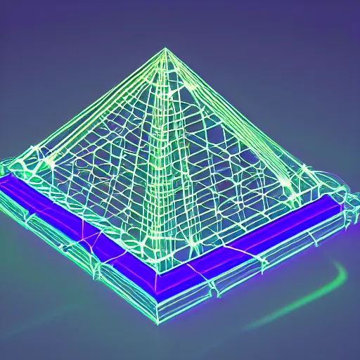 Image similar to neon wireframe 3 d pyramid vaporwave style