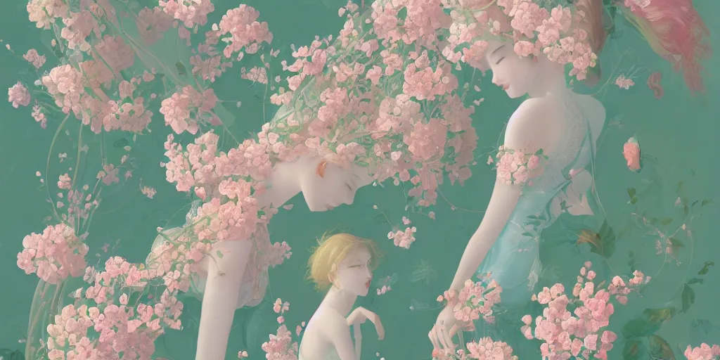 Image similar to breathtaking delicate detailed concept art painting pattern blend of flowers and girls, by hsiao - ron cheng, bizarre compositions, exquisite detail, pastel colors, 8 k