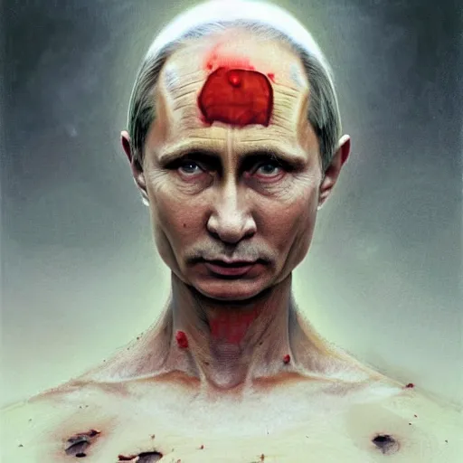 Image similar to vladimir putin in women maid dress, horror, macabre art, stuning 3 d render, masterpiece, dark, by donato giancola and greg rutkowski and wayne barlow and zdzisław beksinski, realistic face