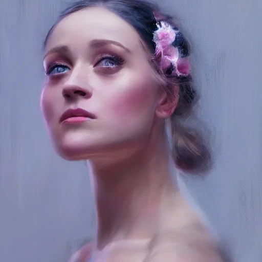 Prompt: Portrait of Olivia Taylor Dudley as a Ballerina by Ruan Jia and Mandy Jurgens and Artgerm and william-adolphe bouguerea, highly detailed, trending on artstation, award winning,