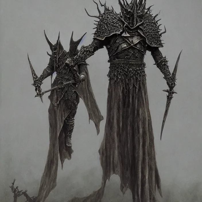 Prompt: the witch - king of angmar, in bronze armor, by beksinski, 4 k, deviantart, trending on artstation