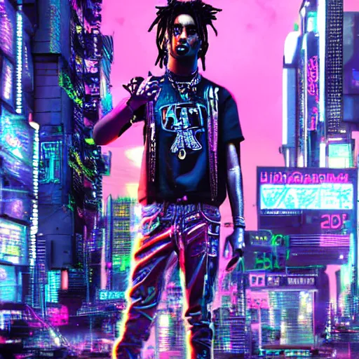 Image similar to playboi carti in cyberpunk style digital art 4 k the detailed super realistic