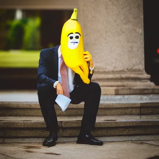 Image similar to a man wearing a suit banana head