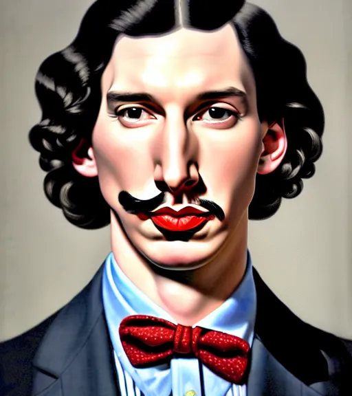 Prompt: portrait of a dapper adam driver by jon whitcomb and gil elvgren and albrecht anker and sydney prior hall, hyperrealism