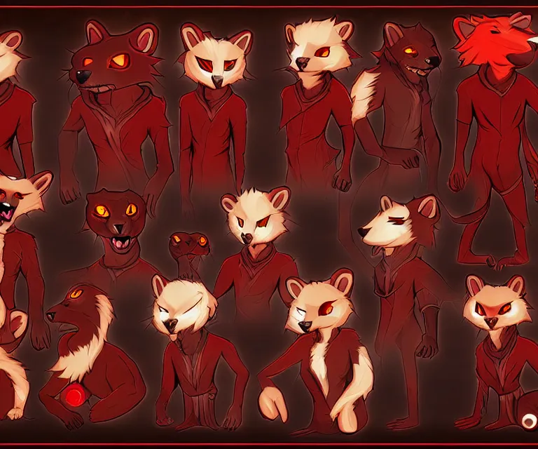 Image similar to furry - male - red - black - weasel - necromancer - fursona uhd ue 5 visual novel pc game expressions