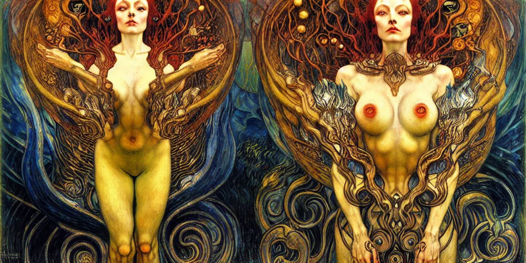 Image similar to Divine Chaos Engine by Karol Bak, Jean Delville, William Blake, Gustav Klimt, and Vincent Van Gogh, symbolist, visionary