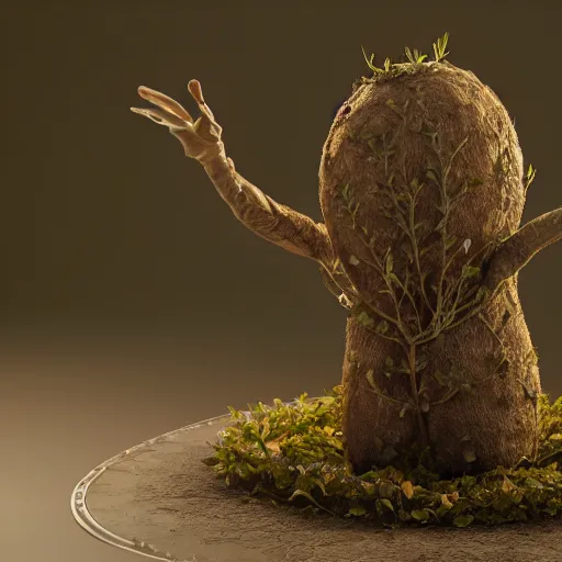 Image similar to mandrake root in a pot, intricate hyper detailed ultra sharp sharp focus, global illumination, radiant light, alexandre ferra, irakli nadar, octane render, unreal engine, 4 k, ultra hd,