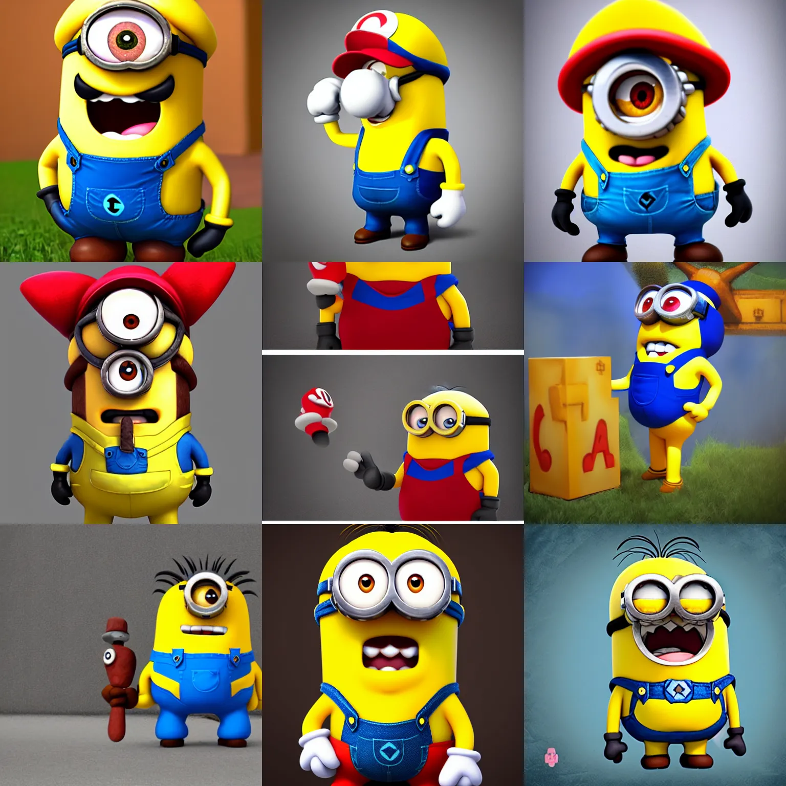 Prompt: minion in a Mario costume, cosplay, game, artstation