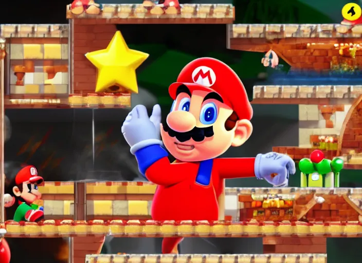 Image similar to video game screenshot of mario making pizza on his belly in super mario pizza maker video game, 4 k