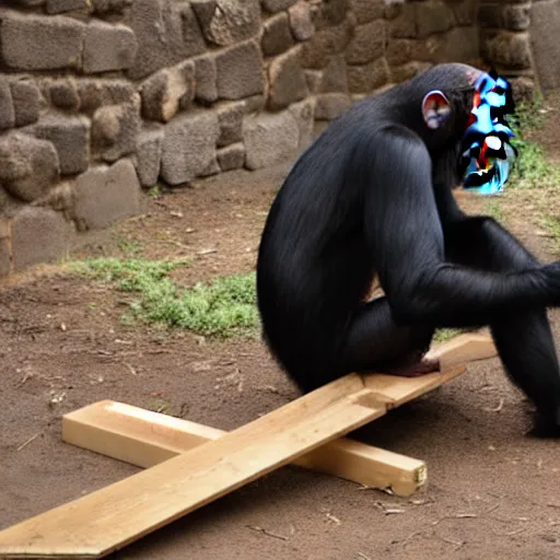 Image similar to chimpanzee building a chair out of wood