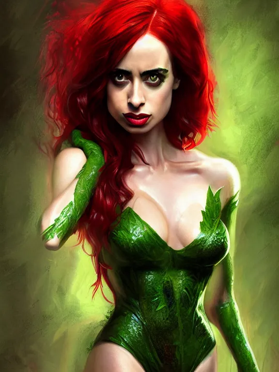 Image similar to krysten ritter as poison ivy from batman, digital painting, extremely detailed, 4 k, intricate, brush strokes, mark arian, artgerm, bastien lecouffe - deharme