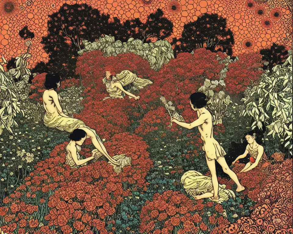 Image similar to garden of eternal delights by yuko shimizu and malczewski