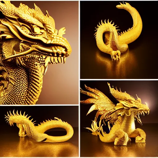 Prompt: award-winning rare golden dragon photography, studio lighting n=4