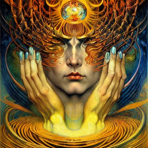 Image similar to Divine Chaos Engine by Karol Bak, Jean Delville, William Blake, and Vincent Van Gogh