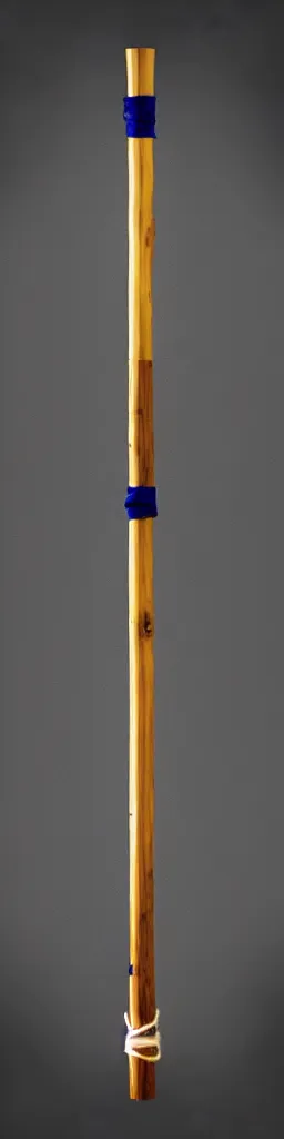 Image similar to picture of a single wooden long straight thin ninja fighting staff with small ornaments, weapon, highlight, centred, symmetric, sci - fi, fantasy, dnd, close shot, bright uniform background, award winning